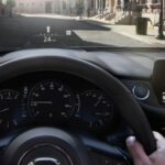 Driving in Mazda car with the Head Up Display on the windshield