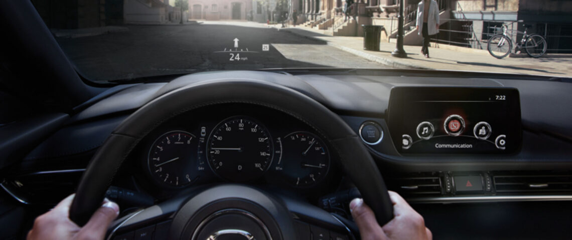 Driving in Mazda car with the Head Up Display on the windshield