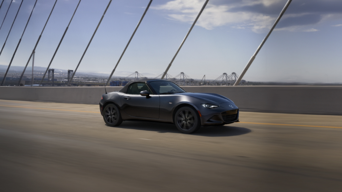 2026 Mazda MX-5 Miata driving on bridge